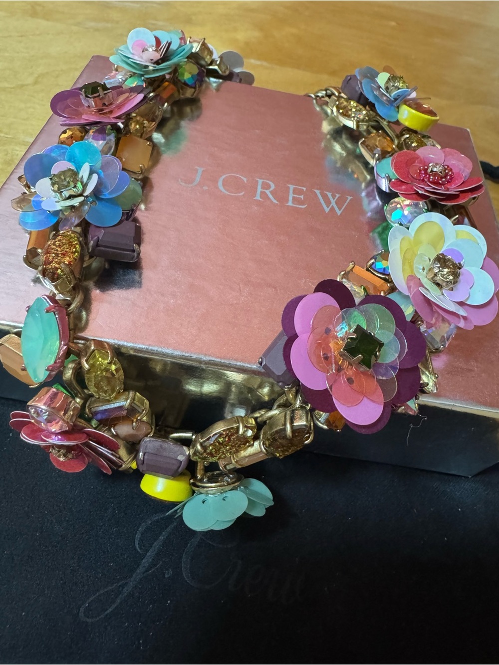 RARE Vintage J.Crew Blooming Sequin Paillette Brûlée Statement Necklace Set